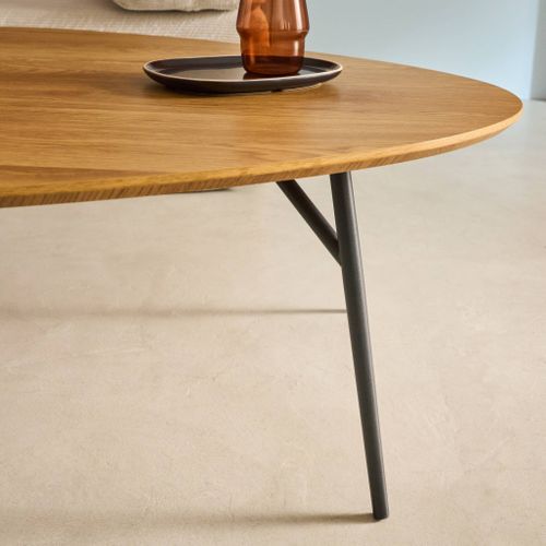 Table Basse Ovale Pieds Métal Noirs Et Effet Chêne