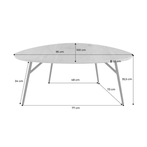 Table Basse Ovale Pieds Métal Noirs Et Effet Chêne