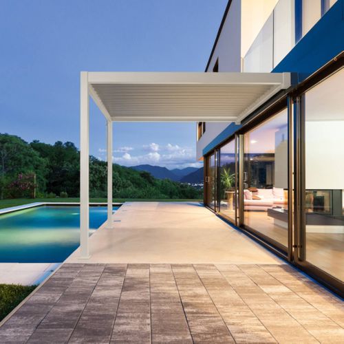 Pergola Bioclimatique Aluminium Beige Adossée Lames Orientables 4x3m Triomphe