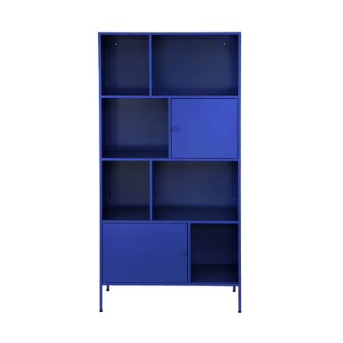 Buffet. Meuble De Rangement Industriel Métal Bleu 8 Compartiments. L 80 X P 35 X H 160.5cm -