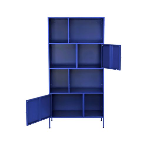 Buffet. Meuble De Rangement Industriel Métal Bleu 8 Compartiments. L 80 X P 35 X H 160.5cm -