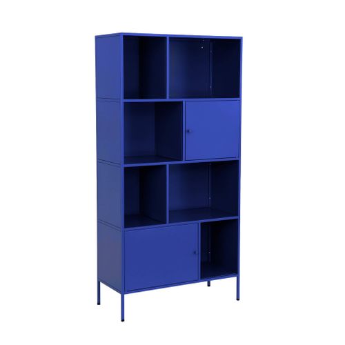 Buffet. Meuble De Rangement Industriel Métal Bleu 8 Compartiments. L 80 X P 35 X H 160.5cm -