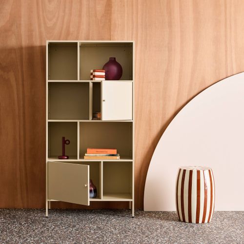 Buffet. Meuble De Rangement Industriel Métal Crème 8 Compartiments. L 80 X P 35 X H 160.5cm -