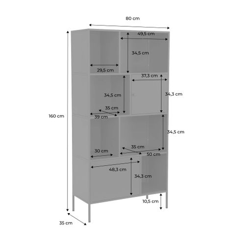 Buffet. Meuble De Rangement Industriel Métal Noir 8 Compartiments. L 80 X P 35 X H 160.5cm -