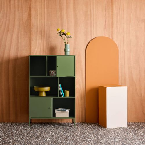 Buffet. Meuble De Rangement Industriel Métal Vert 6 Compartiments. L 80 X P 35 X H 125cm - Oklahoma