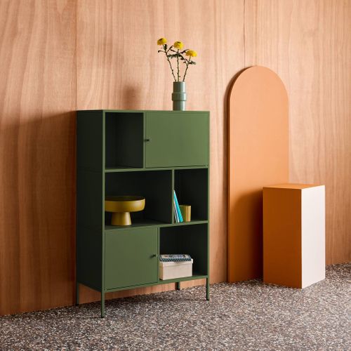 Buffet. Meuble De Rangement Industriel Métal Vert 6 Compartiments. L 80 X P 35 X H 125cm - Oklahoma