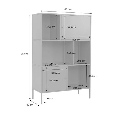 Buffet. Meuble De Rangement Industriel Métal Bleu 6 Compartiments. L 80 X P 35 X H 125cm - Oklahoma