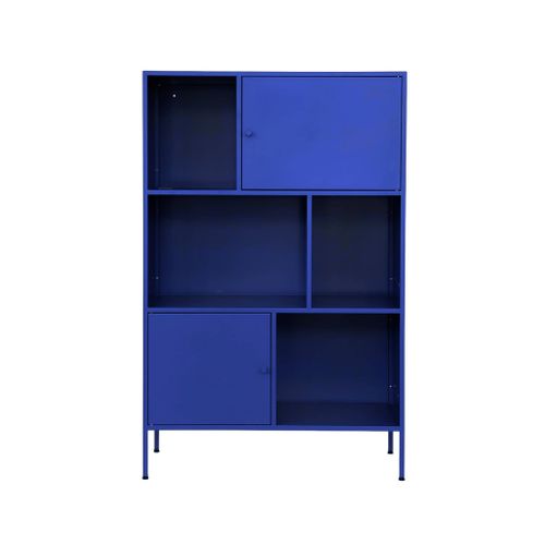 Buffet. Meuble De Rangement Industriel Métal Bleu 6 Compartiments. L 80 X P 35 X H 125cm - Oklahoma