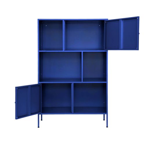 Buffet. Meuble De Rangement Industriel Métal Bleu 6 Compartiments. L 80 X P 35 X H 125cm - Oklahoma
