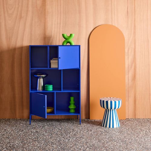 Buffet. Meuble De Rangement Industriel Métal Bleu 6 Compartiments. L 80 X P 35 X H 125cm - Oklahoma