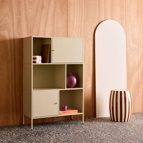 Buffet. Meuble De Rangement Industriel Métal Crème 6 Compartiments. L 80 X P 35 X H 125cm -