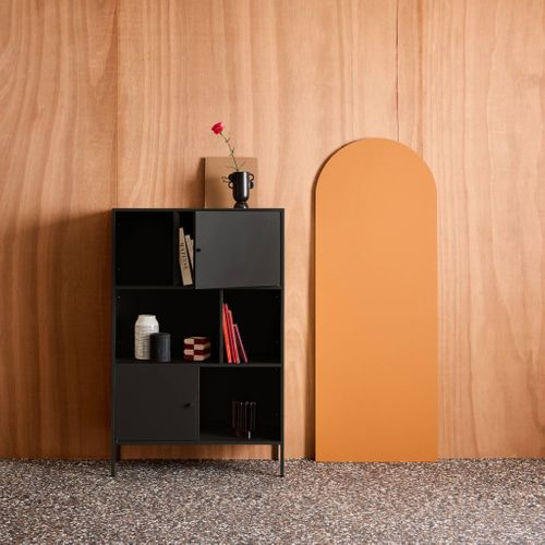 Buffet. Meuble De Rangement Industriel Métal Noir 6 Compartiments. L 80 X P 35 X H 125cm - Oklahoma