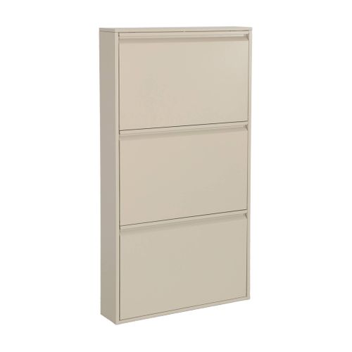 Meuble à Chaussures Industriel Métal Crème 3 Abattants 9 Paires. L 65.5 X P 15.2 X H 123cm -