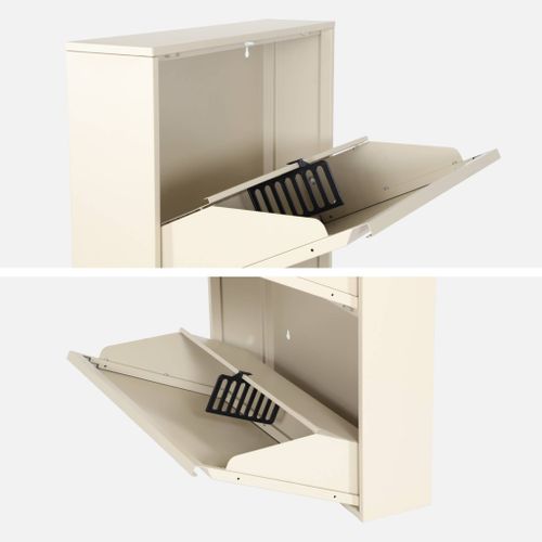 Meuble à Chaussures Industriel Métal Crème 3 Abattants 9 Paires. L 65.5 X P 15.2 X H 123cm -