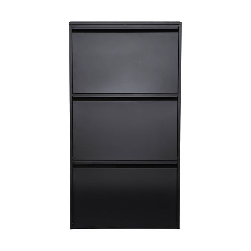 Meuble à Chaussures Industriel Métal Noir 3 Abattants. 9 Paires. L 65.5 X P 15.2 X H 123cm -