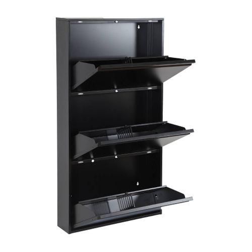 Meuble à Chaussures Industriel Métal Noir 3 Abattants. 9 Paires. L 65.5 X P 15.2 X H 123cm -