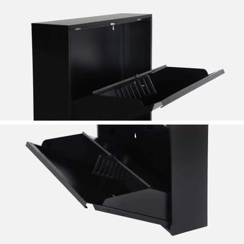 Meuble à Chaussures Industriel Métal Noir 3 Abattants. 9 Paires. L 65.5 X P 15.2 X H 123cm -