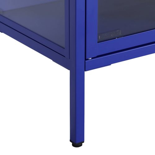 Meuble TV Industriel Métal Et Verre Trempé 3 Portes 120cm Bleu - Arkansas