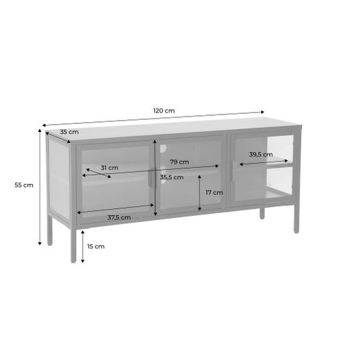 Meuble TV Industriel Métal Et Verre Trempé 3 Portes 120cm Bleu - Arkansas