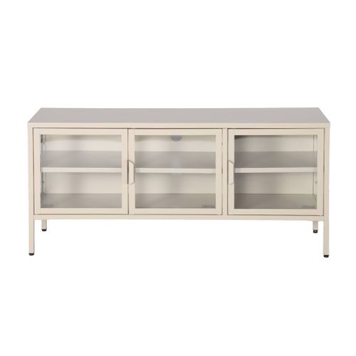 Meuble TV Industriel Métal Et Verre Trempé 3 Portes 120cm Beige - Arkansas