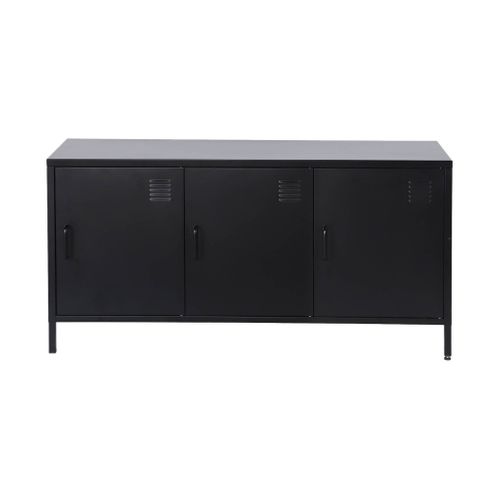 Meuble TV Industriel Métal Noir 3 Portes 120cm - Alabama