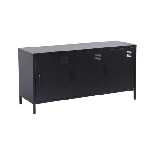 Meuble TV Industriel Métal Noir 3 Portes 120cm - Alabama