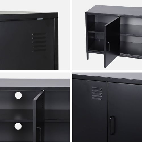 Meuble TV Industriel Métal Noir 3 Portes 120cm - Alabama