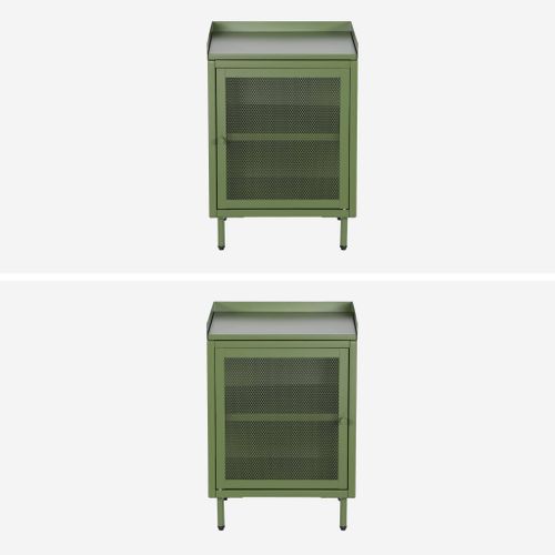 Lot De 2 Tables De Chevet Industrielles Métal Vert 1 Porte Grillagée. 40 X 37 X 58.5 Cm - Ohio
