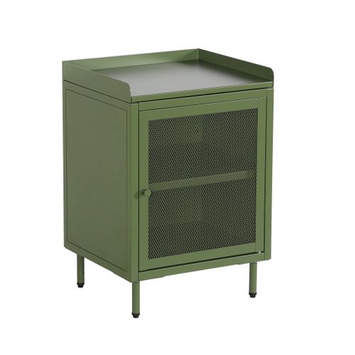 Lot De 2 Tables De Chevet Industrielles Métal Vert 1 Porte Grillagée. 40 X 37 X 58.5 Cm - Ohio
