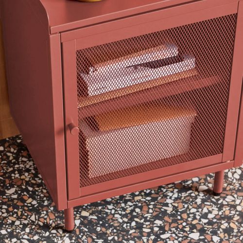 Lot De 2 Tables De Chevet Industrielles Métal Terracotta 1 Porte Grillagée. 40 X 37 X 58.5 Cm -