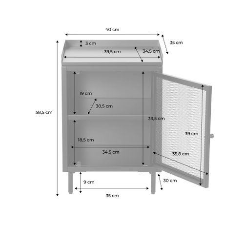 Lot De 2 Tables De Chevet Industrielles Métal Crème 1 Porte Grillagée. 40 X 37 X 58.5 Cm - Ohio