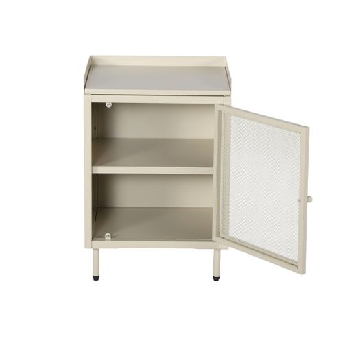 Lot De 2 Tables De Chevet Industrielles Métal Crème 1 Porte Grillagée. 40 X 37 X 58.5 Cm - Ohio