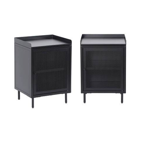 Lot De 2 Tables De Chevet Industrielles Métal Noir 1 Porte Grillagée. 40 X 37 X 58.5 Cm - Ohio