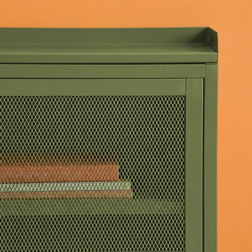 Table De Chevet Industrielle Métal Vert 1 Porte Grillagée. 40 X 37 X 58.5 Cm - Ohio