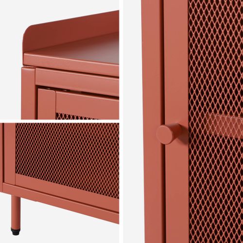 Table De Chevet Industrielle Métal Terracotta 1 Porte Grillagée. 40 X 37 X 58.5 Cm - Ohio