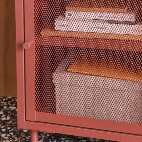 Table De Chevet Industrielle Métal Terracotta 1 Porte Grillagée. 40 X 37 X 58.5 Cm - Ohio