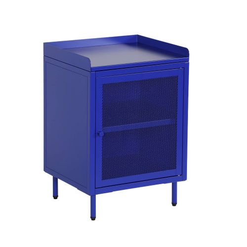 Table De Chevet Industrielle Métal Bleu 1 Porte Grillagée. 40 X 37 X 58.5 Cm - Ohio
