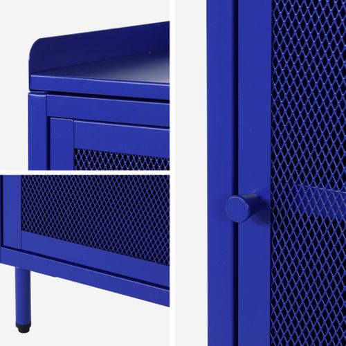 Table De Chevet Industrielle Métal Bleu 1 Porte Grillagée. 40 X 37 X 58.5 Cm - Ohio