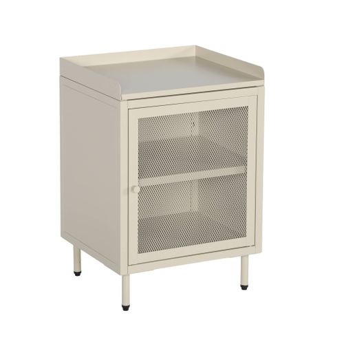 Table De Chevet Industrielle Métal Crème 1 Porte Grillagée. 40 X 37 X 58.5 Cm - Ohio