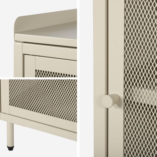 Table De Chevet Industrielle Métal Crème 1 Porte Grillagée. 40 X 37 X 58.5 Cm - Ohio