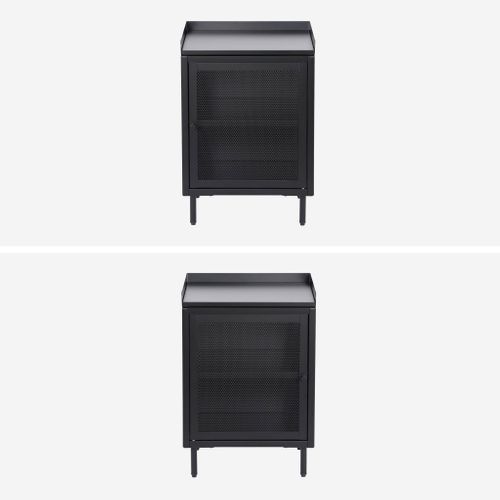 Table De Chevet Industrielle Métal Noir 1 Porte Grillagée. 40 X 37 X 58.5 Cm - Ohio