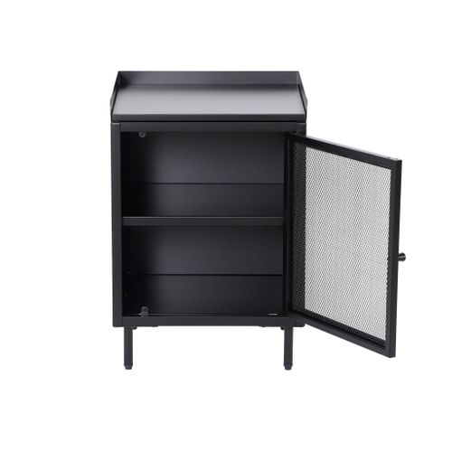 Table De Chevet Industrielle Métal Noir 1 Porte Grillagée. 40 X 37 X 58.5 Cm - Ohio