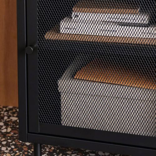 Table De Chevet Industrielle Métal Noir 1 Porte Grillagée. 40 X 37 X 58.5 Cm - Ohio