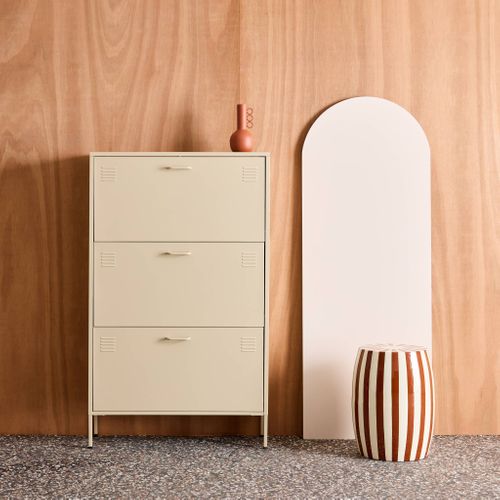 Meuble à Chaussures Industriel Métal Crème 3 Abattants - 80 X 29 X 132.5 Cm - Alabama