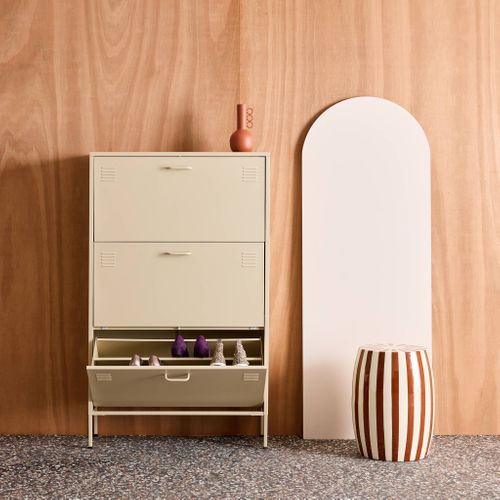 Meuble à Chaussures Industriel Métal Crème 3 Abattants - 80 X 29 X 132.5 Cm - Alabama