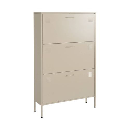 Meuble à Chaussures Industriel Métal Crème 3 Abattants - 80 X 29 X 132.5 Cm - Alabama