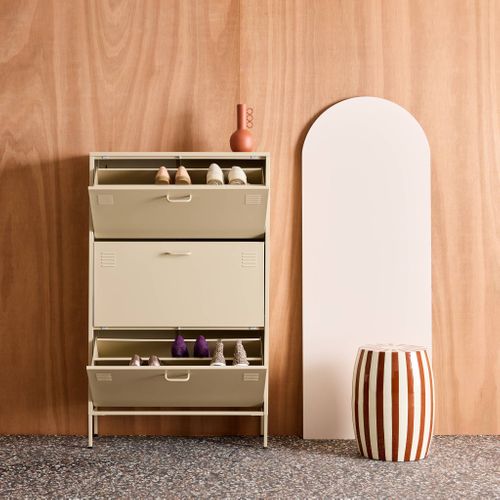 Meuble à Chaussures Industriel Métal Crème 3 Abattants - 80 X 29 X 132.5 Cm - Alabama