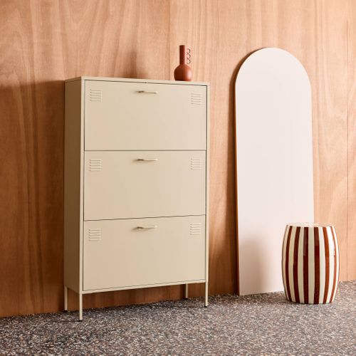 Meuble à Chaussures Industriel Métal Crème 3 Abattants - 80 X 29 X 132.5 Cm - Alabama