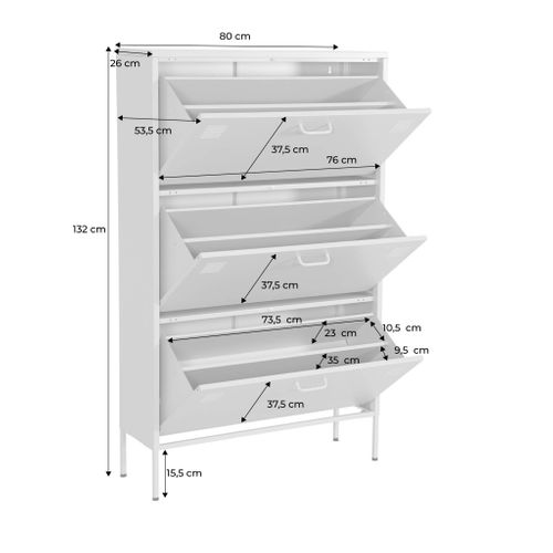 Meuble à Chaussures Industriel Métal Noir 3 Abattants - 80 X 29 X 132.5 Cm - Alabama