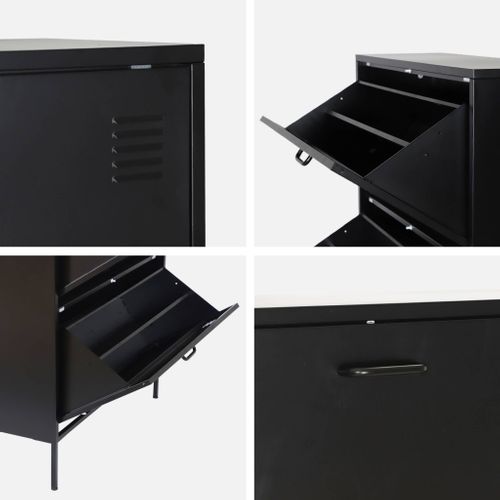 Meuble à Chaussures Industriel Métal Noir 3 Abattants - 80 X 29 X 132.5 Cm - Alabama